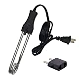 HEATIAC 6.5’’ Travel Immersion Water Heater with On/Off Switch, 300W, 110V. Portable Stainless-Steel Electric Boiler for Heating Water in Cup to Make Coffee, Tea, Beverages