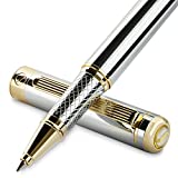 Scriveiner Silver Chrome Rollerball Pen - Stunning Luxury Pen with 24K Gold Finish, Schmidt Ink Refill, Best Roller Ball Pen Gift Set for Men & Women, Professional, Executive Office, Nice, Fancy Pens