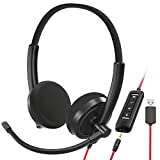 USB Headset, HROEENOI Wired PC Headset with Microphone for Laptop, Computer Headset with Noise Cancelling Microphone, Wired Headset with 3.5mm Jack & USB and Mic Mute for Home, Business, Zoom, Skype