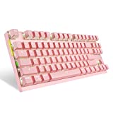 Motospeed 2.4GHz Wireless/Wired Mechanical Gaming Keyboard White Backlit/Durable Battery,Type-C Gaming/Typist Keyboard for Mac/PC/Laptop(Pink, 87 Key Red Switches)