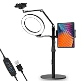 viozon 3-in-1 Selfie Desktop Live Stand, Height Adjustable/Overhead, 8' LED Ring Light, Compatible with 3.5-13' Tablet& Phone, Suitable for YouTube / Tiktok/Recording /Streaming/Online Meeting