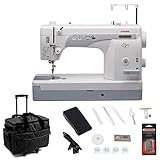 Janome 1600P-QC Sewing/Quilting Machine Bundle with Rolling Trolley, Straight Stitch Foot and Plate