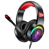 PS4 Gaming Headset with Mic for PC, Xbox One S, Laptop, Mac, Stereo Professional Gamer Headphones with Microphone LED Lights, Noise Cancelling for Computer, Ipad, Smartphone,Nintendo Switch