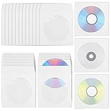 LeonBach 200 Pcs White Paper CD Protective Case CD Sleeves Envelope With Round Display Window(4.75 x 4.75 Inch)