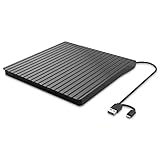 External CD/DVD Drive for Laptop USB-C & USB 3.0 CD/DVD ROM Drive Reader Writer Burner Compatible with Laptop PC MacBookMac Windows 10/8/7 Linux OS Apple