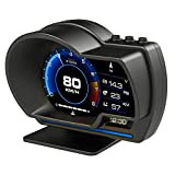 AkaBane GPS + OBD2 Gauge Display, Car HUD Heads up Display, MPH Digital Speedometer, Tachometer, Water Temperature Gauge, Fatigue Driving/Speeding Alarm, All in one Smart Gauge