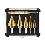 ZELCAN HSS 5PCS Titanium Step Drill Bit Set with Automatic Center Punch, 50 Sizes in 5 High Speed Steel Drill Bits Set for Sheet Metal with Aluminum Case, Multiple Hole Stepped Up Bits for DIY Lovers