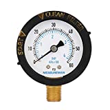MEASUREMAN 2' Start and Clean Filter Pressure Gauge, Swimming Pool Filter Pressure Gauge, Spa, Aquarium, Water Pressure Gauge, 1/4' NPT Lower Mount 0-60Psi/bar