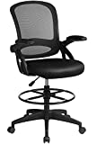 Comhoma Drafting Chair Tall Office Chair with Flip-up Armrests for Computer Standing Desk Adjustable Foot Ring Ergonomic Mesh Back Table Chair Black