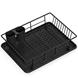 Dish Drying Rack, GSlife Small Dish Rack with Tray Compact Dish Drainer for Kitchen Counter Cabinet, Black