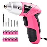 Hi-Spec 27 Piece Pink 4.8V Electric Cordless Power Screwdriver & Bit Set. Lightweight & Easy to Use Rechargeable Battery Screwdriving for the Home & Office