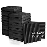 Fstop Labs Acoustic Panels, 2' X 12' X 12' Acoustic Foam Panels, Studio Wedge Tiles, Sound Panels wedges Soundproof Foam Padding Sound Insulation Absorbing Home and Office (24 Pack, Black)