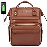 LOVEVOOK Laptop Backpack for Women,Soft Faux Leather,Travel Backpack Purse Laptop Bag for Women,Nurse Bag Teacher Backpack,Bookbag Business Laptop Backpack Women,Work Bag with USB Port,15.6 inch,Brown