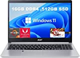 Newest Acer Aspire 5 15.6' FHD Laptop Computer Ryzen 3 3350U Quad-Core Mobile Processor 16GB RAM 512GB SSD, Backlit KB, Fingerprint Reader, WiFi6, HDMI, Windows 11 S Model , E.S 32GB USB Card
