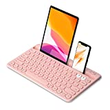Samsers Multi-Device Bluetooth Keyboard, Rechargeable Wireless Bluetooth 5.1 Keyboard with Integrated Stand, Support 2 Devices for Smartphone Tablet iPad Laptop MacBook PC iOS Android Windows - Pink