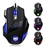 Zelotes Ergonomic 7200 DPI LED Optical Wired Gaming Mouse Mice 7 Buttons Compatible Mac Pro Gamer PC Laptop Desktop Notebook-Black by AFUNTA-Black(T80)
