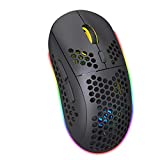 Type C Fast Charging Bluetooth Mouse,Honeycomb Wireless Gaming Mice,Lightweight,3 Modes(BT5.0, BT3.0 and USB 2.4GHz) with 3600 DPI,RGB Rainbow Backlit (Matte Black)