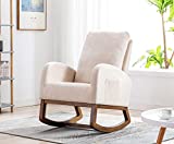 Modern Accent Rocking Chair, Upholstered Nursery Glider Rocker for Baby and Kids, Comfy Armchair with Side Pocket, Living Room Lounge Arm Chair with High Backrest (Beige)