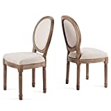 VONLUCE Vintage French Accent Chairs Set of 2, Upholstered Fabric Farmhouse Dining Chairs for Living Room Bedroom Kitchen, 2pc Vanity Chairs with Round Backs and Rubberwood Legs, Comfy Louis XVI Decor