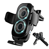 【Dual Coils & 2 Vent Mounts】 Wireless Car Charger, Casunit 15W Dual Coil Fast Charging Auto-Clamping Car Mount for iPhone 14 13 12 Pro Max Mini/Samsung Galaxy Z Flip 4 3 5G S21/LG/Pixel 6 Pro (Black)