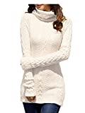 v28 Women Polo Neck Long Slim Fitted Dress Bodycon Turtleneck Cable Knit Sweater (S,White)
