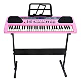 iMeshbean 61 Key Music Electronic Keyboard Electric Digital Piano Organ w/Stand Optional (Pink keyboard with stand)