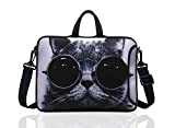 14 Inch Neoprene Laptop Sleeve Case Bag with shoulder strap For 14' Notebook/MacBook/Ultrabook/Chromebook (Grey cat with sunglasses)