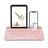 Bluetooth Multi-Device Keyboard, Dual Channel Universal Rechargeable Wireless Keyboard with Integrated Stand for iPad Smartphone Tablet MacBook iOS Windows Android Devices - Pink