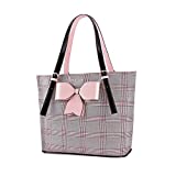 MOSISO Laptop Bag for Women Compatible with MacBook Pro 16 inch 2021 2022 M1 A2485/2019-2020 A2141, 15-15.6 inch Notebook, PU Leather Large Capacity Travel Briefcase with Bowknot Grid MO-GID001GYPK