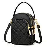 Small Multi Pocket Crossbody Phone Purse Black Women Quilted Crossbody Cell Phone Bag with Strap Shoulder Bag Iphone Handbag Cross Body Bag