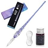 Glass Ink Pen Set, Luxiv Glass Dip Pen with Ink and Pen Holder Art Crystal Glass Pens for Signatures, Business Christmas Gift Glass Ink Pens (Purple, Basic)
