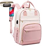 LOVEVOOK Laptop Backpack for Women, Fashion Travel Work Anti-theft Bag with Lock, Business Computer Backpacks Purse, College School Student Bookbag, Fits 15.6 Inch Laptop, Beige-Pink-Pink