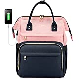 LOVEVOOK Laptop Backpack for Women Fashion Business Computer Backpacks Travel Bags Purse Student Bookbag Teacher Doctor Nurse Work Backpack with USB Port, Fits 15.6-Inch Laptop Pink Navy