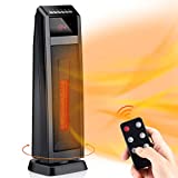 Ceramic Space Heater for Large Room, Portable Quiet Heater 1500W/900W with Remote Control & Built-in Timer, Thermostat, Overheat & Tip-Over Protection, Electric Rotating Heater for Indoor Home Office