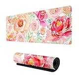 Flower Peony Extended Large Gaming Mouse Pads Square Long Computer Mat for Retouching 3D Pattern Thick XXL Painting with Design Non-Slip Full Desk Mousepad Waterproof 31.5' X 11.8' Big Keyboard Mat