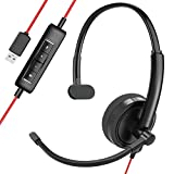 HROEENOI USB Headset, PC Headset with Noise Cancelling Microphone for Laptop, Wired in-Line Controls Headphones with Volume & Mic Mute for Zoom, Skype, Office, Call Center, Home