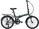 ZiZZO Forte Heavy Duty 29 lb Folding Bike-Lightweight Aluminum Frame Genuine Shimano 7-Speed 20-Inch Folding Bike with Fenders, Rack and 300 lb. Weight Limit (Forest Green)