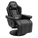 SMAX Gaming Recliner Chair Racing Style Ergonomic High Back Swivel PU Leather Gaming Chair Recliner with Adjustable Backrest and Footrest Cup Holder Side Pouch Gamer Chairs for Adults Black