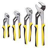 TOPLINE 4-piece Groove Joint Pliers Set with Bi-Material Handles, Tongue and Groove Pliers Set Included 12-in, 10-in, 8-in and 6-in, Perfect for Plumbing Repair and Basic Home Maintenance