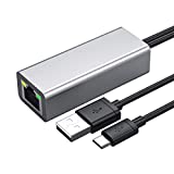 Ethernet Adapter for Fire TV Stick Chromecast Ultra/2/1/Audio Google Home Mini Mirco USB A to RJ45 Ethernet Adapter with USB A Power Supply Cable 3.3ft (Grey)