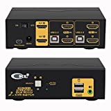 2 Port KVM Switch Dual Monitor HDMI 4K 60Hz for 2 Computers 2 Extended Display with Cables, No Extra USB 2.0 HUB, Supports YUV 4:4:4, HDCP 1.4, HDR 10, EDID, Audio, Hotkey 922HUA-1A
