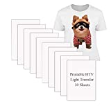 Printable HTV Heat Transfer Vinyl for Inkjet Printers Iron-On light T-shirt Fabric Transfer A4 Size, 10 Sheets