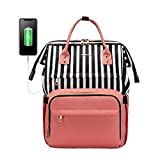 Laptop Backpack for Women Work Laptop Bag Stylish Teacher Backpack Business Computer Bags College Laptop Bookbag, Stripe-Pink