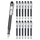 EEOYU 12 Pieces Black Disposable Fountain Pens, Smooth-Writing Office Supplies for Sketching, Journaling, Calligraphy, Doodling and Gifts (Black)