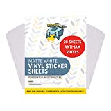 Printable Vinyl for Inkjet Printer (Matte White | Waterproof | 20 Sheets) - Printable Vinyl Sticker Paper Avoid Jams | Inkjet Printable Vinyl for Cricut and Silhouette