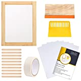 Caydo 20 Pieces Screen Printing Starter kit Include Instructions, 10 x 14 Inch Wood Silk Screen Printing Frame with 110 White Mesh, Screen Printing Squeegees, Inkjet Transparency Film and Mask Tape