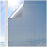Viseeko Window Tinting Film for Home: One Way Window Film Sun Blocking Heat Control Non-Adhesive Static Cling Anti-UV Daytime Privacy for Home Office Decor(Silver, 17.7x78.8 inches)