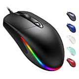 Wired Mouse with Ergonomic Design Reduces Hand Fatigue Muscle Strain, KKUOD Silent USB Computer Mouse, 1600 DPI Office and Home Mice (Black, Wired)