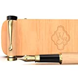 Wordsworth & Black's Fountain Pen Set, Luxury Bamboo Wood - Medium Nib, Gift Case; Includes 6 Ink Cartridges, Ink Refill Converter -Journaling, Calligraphy, Drawing, Smooth Writing [Maple Wood]