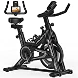 Exercise Bike - Stationary Indoor Cycling Bike for Home Gym with Tablet Holder and LCD Monitor,Silent Belt Drive,Comfortable Seat and Quiet Flywheel